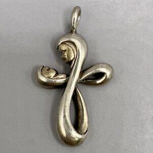 Mother Child Eternal Ribbon Cross Pendant Silver & 14K Peter Brams Designs